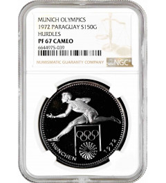 Paraguay 150 guaranies 1972, NGC PF67 CAM, "Munich Olympics - Hurdles"