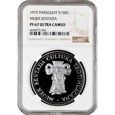 Paraguay 150 Guarani 1973, NGC PF67 UC, "Kulturen Mesoamerikas - Mujer Sentada"