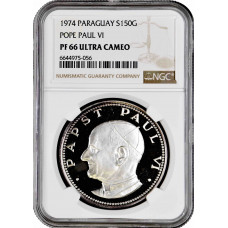 Paraguay 150 Guarani 1974, NGC PF66 UC, "Papst Paul VI" Pop 2/2