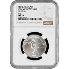 Vietnam 100 dong 1986, NGC MS70, "Seoul Olympics - Fencing" Top Pop 1/0