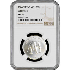 Vietnam 100 dong 1986, NGC MS70, "Natural Protection - Elephant" Top Pop 8/0