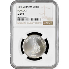 Vietnam 100 dong 1986, NGC MS70, "Natural Protection - Peacock" Top Pop 3/0