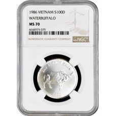 Vietnam 100 dong 1986, NGC MS70, "Natural Protection - Water Buffalo" TopPop 3/0