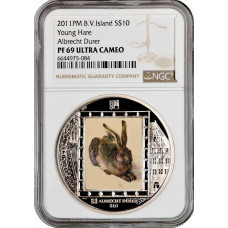 British Virgin Island 10 dollars 2011, NGC PF69 UC, "A.Durer, Young Hare"Top 1/0