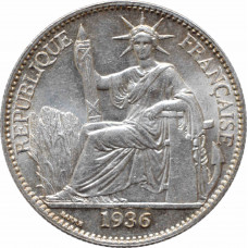 Indochina 50 cents 1936, UNC, "French Indochina (1885 - 1954)" silver coin