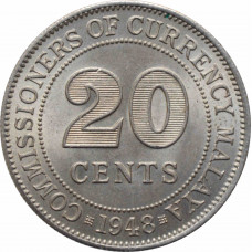 Malaya 20 Cent 1948, BU, "King George VI (1939 - 1950)"