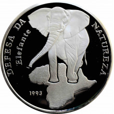 Guinea-Bissau 10.000 pesos 1993, PROOF, "Defend Nature - Elephant" silver coin