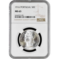 Portugal 50 Centavos 1916, NGC MS63, "Portugiesische Republik (1911 - 1969)"