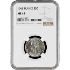 France 25 centimes 1903, NGC MS63, "Third Republic (1870 - 1941)"