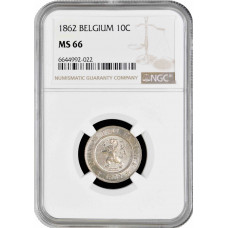 Belgien 10 Centime 1862, NGC MS66, "König Leopold I (1832 - 1865)"