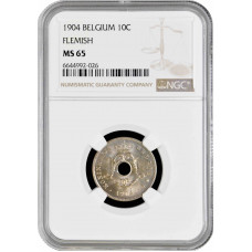 Belgien 10 Centimes 1904 Flemish, NGC MS65, "Leopold II (1865-1909)" Top Pop 5/0