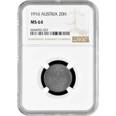 Austria 20 hellers 1916, NGC MS64, "Austro-Hungarian krone (1892 - 1918)"