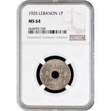 Lebanon 1 piastre 1925, NGC MS64, "French protectorate (1924 - 1941)"