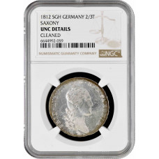 Saxony 2/3 thaler 1812 SGH, NGC UNC Det, "King Frederick Augustus I (1806-1827)"