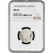 Liechtenstein 1 krone 1915, NGC MS65, "Prince Johann II (1858-1929)" Top Pop 4/0