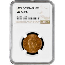 Portugal 10 Reis 1892, NGC MS64 RD, "König Karl I (1889 - 1908)"