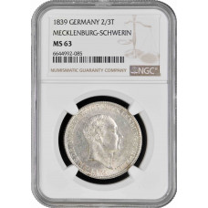 Mecklenburg-Schwerin 2/3 thaler 1839, NGC MS62, "Paul Frederick (1837-1842)" Top Pop 1/0