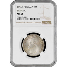 Bavaria 2 mark 1896 D, NGC MS64, "King Otto I (1886 - 1913)" Top Pop 2/1