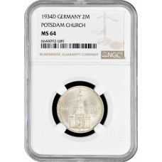 Germany - Third Reich 2 reichsmark 1934 D, NGC MS64, "Potsdam Garrison Church"