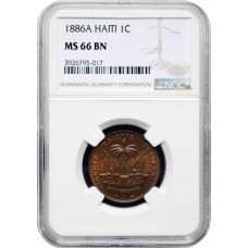 Haiti 1 centime 1886 A, NGC MS66 BN, "Republic of Haiti (1863-1985)" Top Pop 3/0