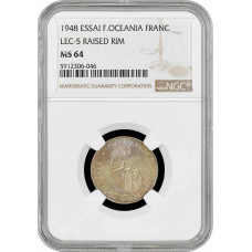 French Oceania 1 franc 1948, NGC MS64 ESSAI, "LEC-5, REISED RIM" Top Pop 2/0