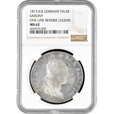 Saxony 1 thaler 1813 IGS, NGC MS62, "King Frederick Augustus I (1806 - 1827)"