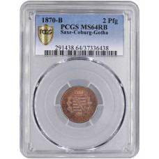 Saxe-Coburg-Gotha 2 pfennig 1870 B, PCGS MS64 RB, "Ernst II (1844-1893)" Top 1/0