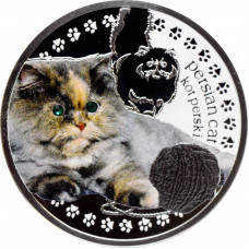 Niue 1 dollar 2014, PROOF, "Man's Best Friends - Persian Cat" colored coin