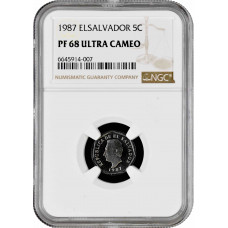 El Salvador 5 centavos 1987, NGC PF68 UC, "Republic (1919 - 2001)" Top Pop 1/0