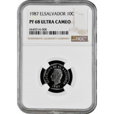 El Salvador 10 centavos 1987, NGC PF68 UC, "Republic (1919 - 2001)" Top Pop 1/0