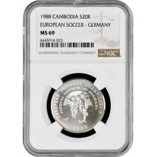 Cambodia 20 riels 1988, NGC MS69, "UEFA - Germany 1988" Top Pop 2/0