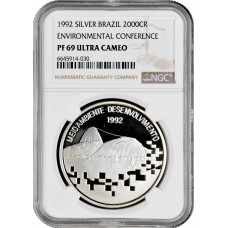 Brazil 2000 cruzeiros 1992, NGC PF69 UC, "Environmental Conference" Top Pop 5/0