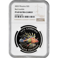 Pitcairn 5 dollars 2023, NGC PF69 UC, "Red Lionfish, Colorized" Top Pop 1/0