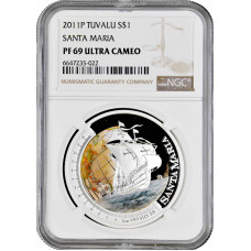 Tuvalu 1 dollar 2011, NGC PF69 UC, "Ships that Changed the World - Santa Maria"