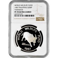 Philippines 200 piso 1987, NGC PF70 UC, "World Wildlife Fund - Tamaraw"