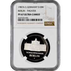 Germany - GDR 10 mark 1987, NGC PF67 UC, "Berlin, Theater" silver coin