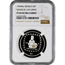 Mexico 2 pesos 1996, NGC PF69 UC, "Olmec - Senor De Las Limas" silver coin