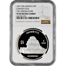 Mexico 5 pesos 2012, NGC PF69 UC, "Chichen Itza - The Observatory" silver coin