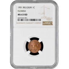 Belgium 1 centime 1901 French, NGC MS63 RD, "Leopold II (1865-1909)" Top Pop 1/0