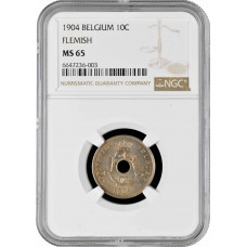 Belgien 10 Centimes 1904 Flemish, NGC MS65, "Leopold II (1865-1909)" Top Pop 5/0