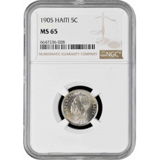 Haiti 5 centimes 1905, NGC MS65, "Republic of Haiti (1863 - 1985)"