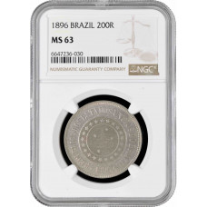 Brazil 200 reis 1896, NGC MS63, "First Republic (1889 - 1942)"