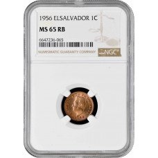 El Salvador 1 Centavo 1956, NGC MS65 RB, "Republic (1919 - 2001)" Top Pop 2/0