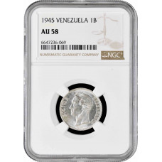 Venezuela 1 bolivar 1945, NGC AU58, "United States of Venezuela (1879 - 1952)"