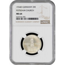 Germany - Third Reich 2 reichsmark 1934 D, NGC MS64, "Potsdam Garrison Church"