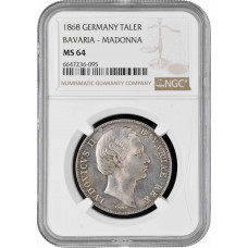 Bavaria 1 thaler 1868, NGC MS64, "King Ludwig II (1864 - 1886) - Madonna"