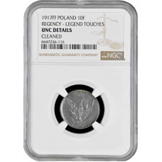 Poland 10 fenigow 1917 FF, NGC UNC Det., "German-Austrian Regency (1916 - 1918)"