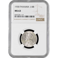 Panama 1/4 balboa 1930, NGC MS63, "Republic of Panama (1904 - 1960)" silver coin