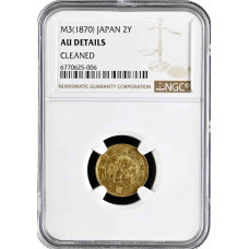 Japan 2 yen 1870, NGC AU Det., "Emperor Mutsuhito (Meiji) (1868 - 1912)" gold