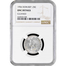 Dominican Republic 25 centavos 1956, NGC UNC Det., "Republic (1937 - 2023)"